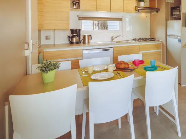 Das Roan Premium Lounge verfügt über ein gemütliches Wohnzimmer mit Esstisch und Küche.