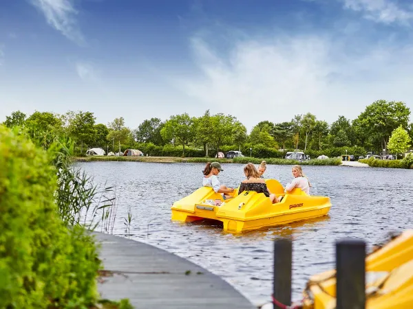 Pedalos auf dem Teich beim Roan Camping Terspegelt.