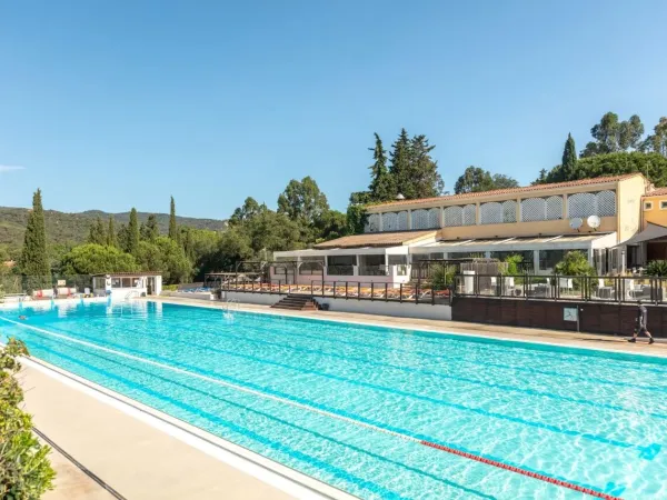 Olympisches Schwimmbad auf dem Campingplatz Domaine des Naïades in Roan.