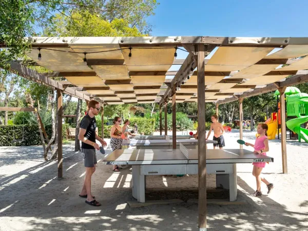 Pin-Pong spielen auf dem Campingplatz Roan im Dorf Montescudaio.